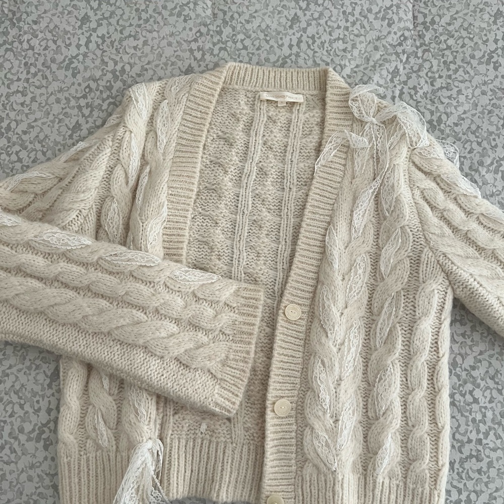 LoveShackFancy Cream Cable Knit Cardigan